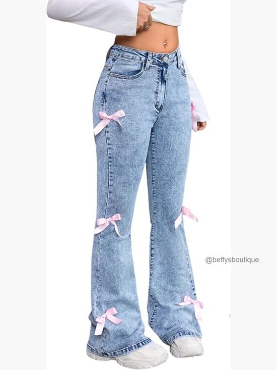 Other - Girls Flare Bell Bottom Bow Jeans High Waist Y2K Tween Denim Pants 8-16Y
